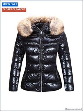 Women's Quilted Puffer Jacket Slim Fit Hood Winter Coat Lightweight Long Sleeve